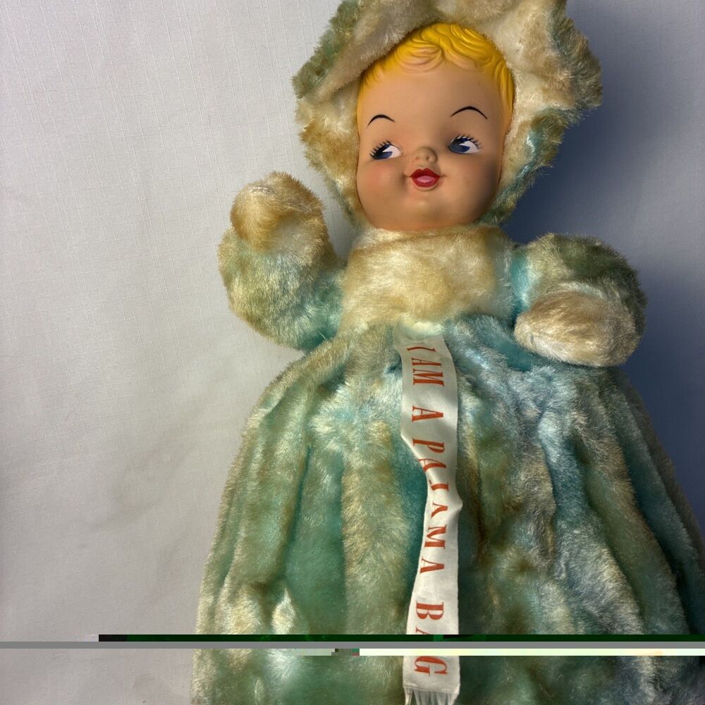 Vintage My Toy Plush Pals Custom Made Pajama Bag Doll turquoise 1950s